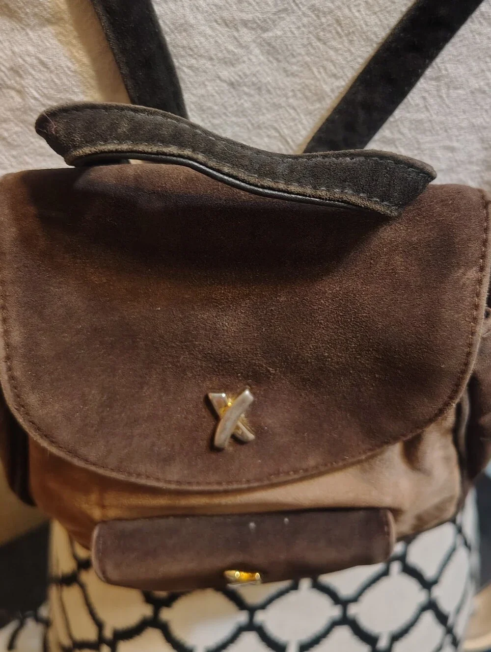 Vintage Paloma Picasso Brown Suede Leather Mini Backpack Made In Italy